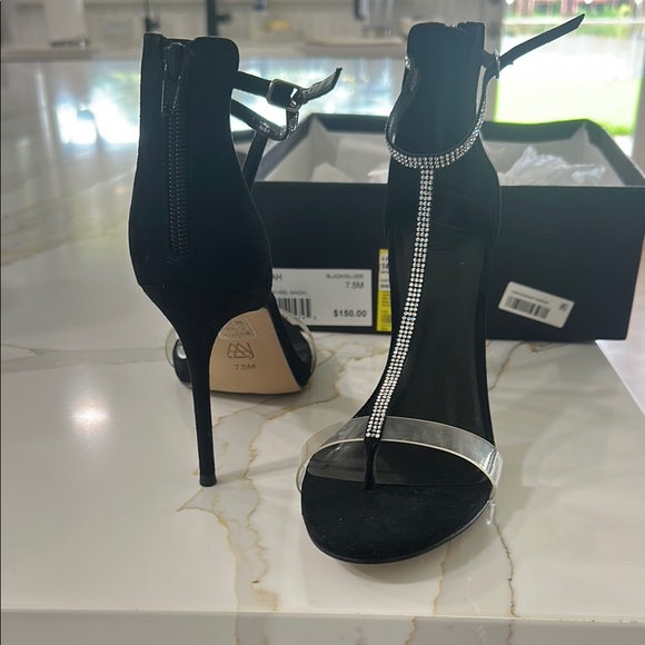 Aldo Black Glossy Heels with Sleek Ankle Strap - Picture 1 of 4